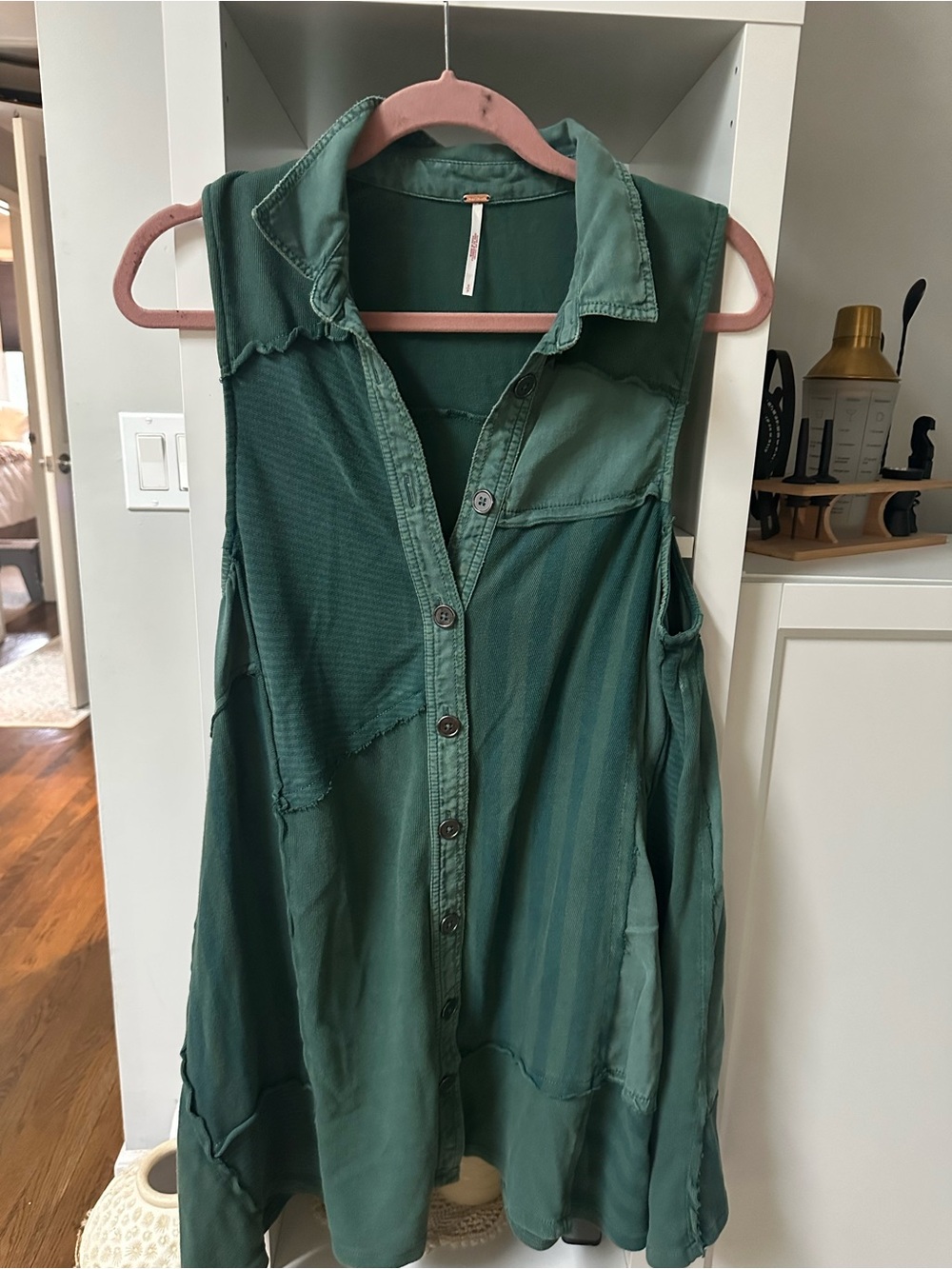 Free People Forest Green Knit dress with Blush Trim